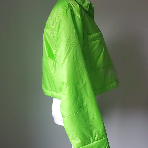 NWT Cropped Puffer Jacket CASSIDY Shacket by ONLY Vibrant Jasmine Green Boxy L - Picture 8 of 12